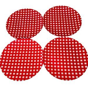 Gingham Red & White Melamine Dinner Plate Set of 4
